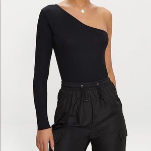 New - Black One Shoulder Stretchy Bodysuit
